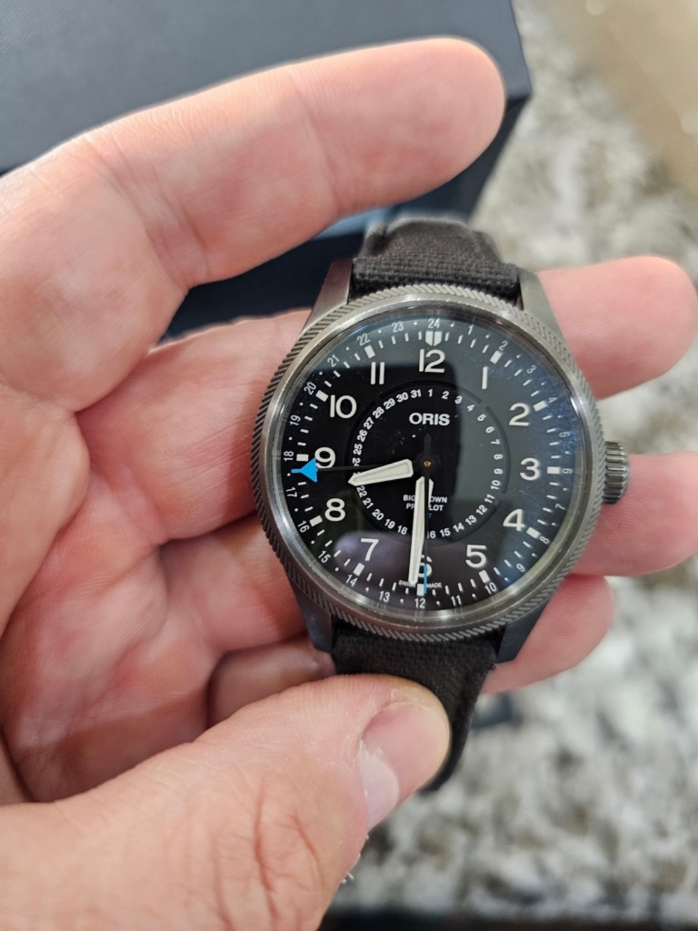 Oris Pilot Watch Black Dial with Blue-Accented Hands